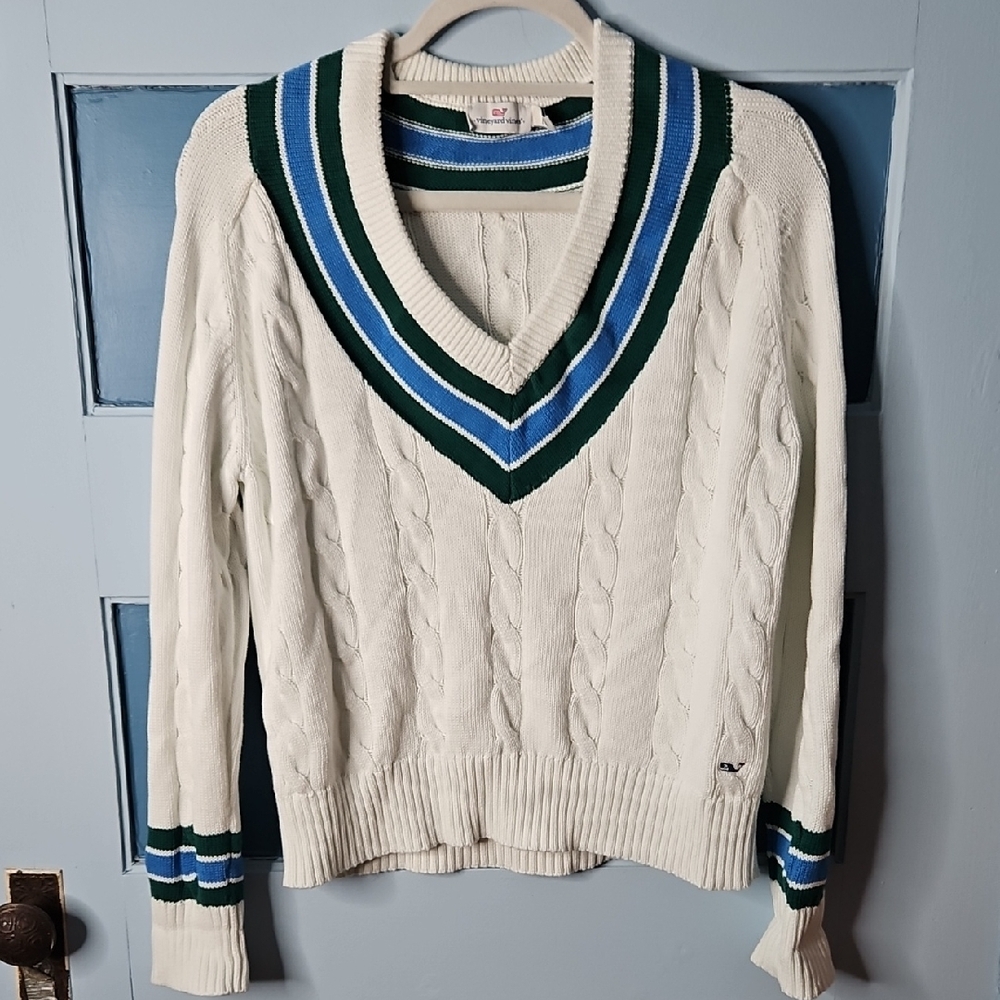 Vineyard Vines Women’s Long Sleeve Cable Knit Varsity Sweater M - Picture 3 of 12